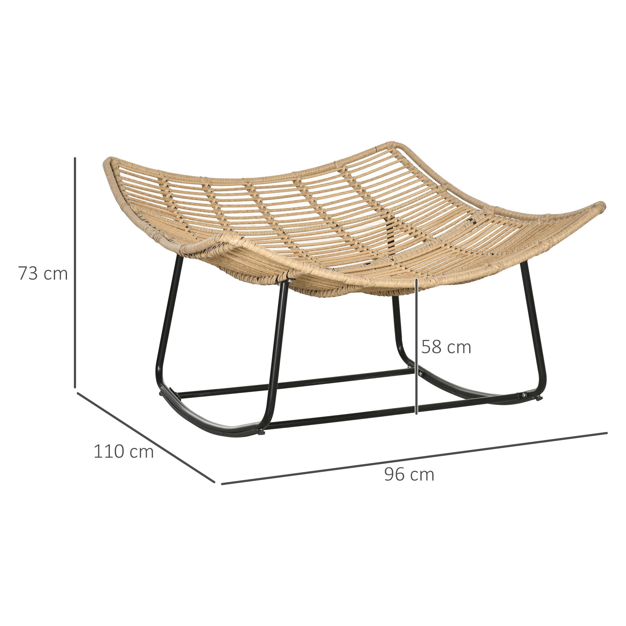 Outdoor PE Rattan Rocking Chair, Patio Luxury Round Wicker Garden Porch Furniture w/ Thick Cushion, Natural Wood Finish-2