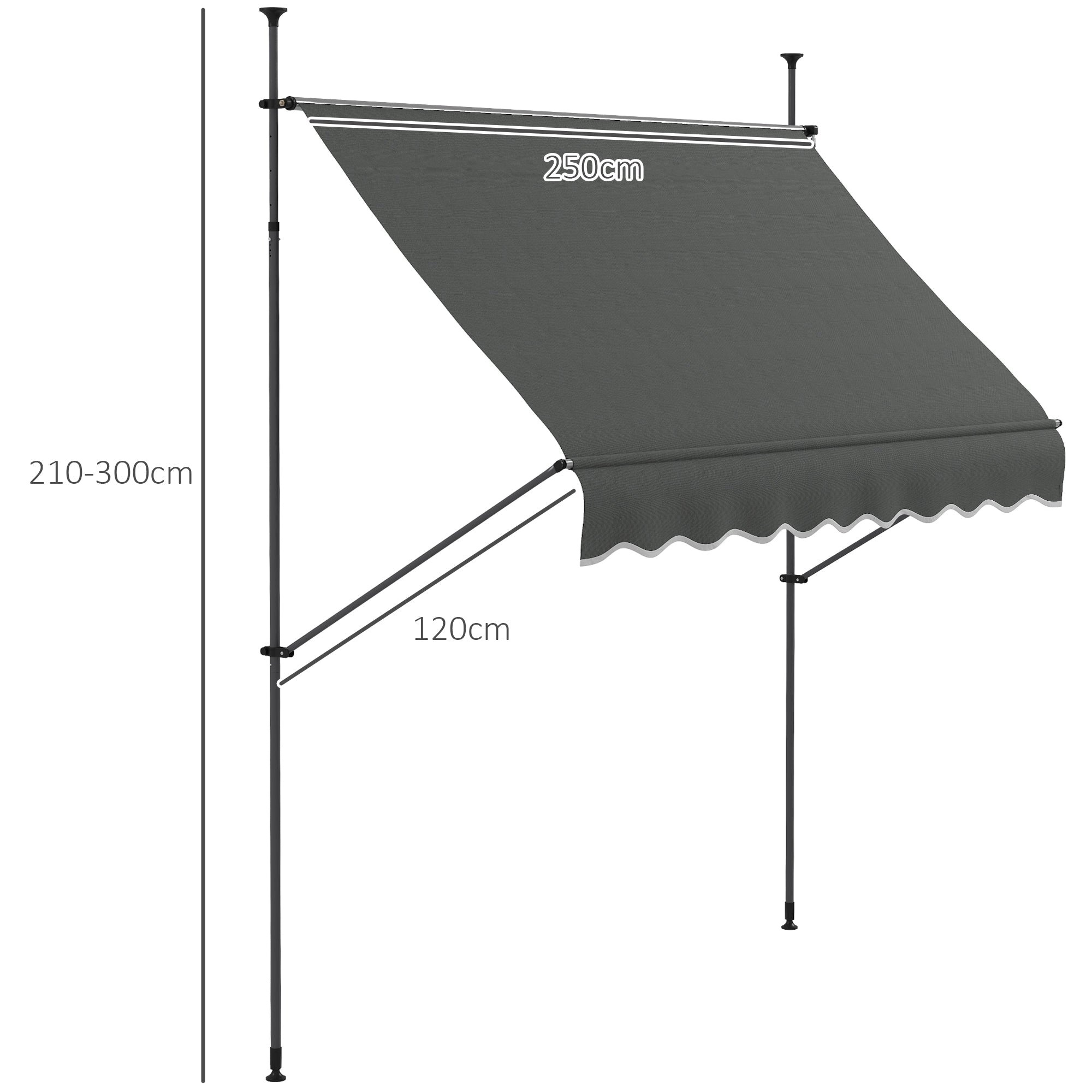 2.5 x 1.2m Retractable Awning, Free Standing Patio Sun Shade Shelter, UV Resistant, for Window and Door, Dark Grey-2