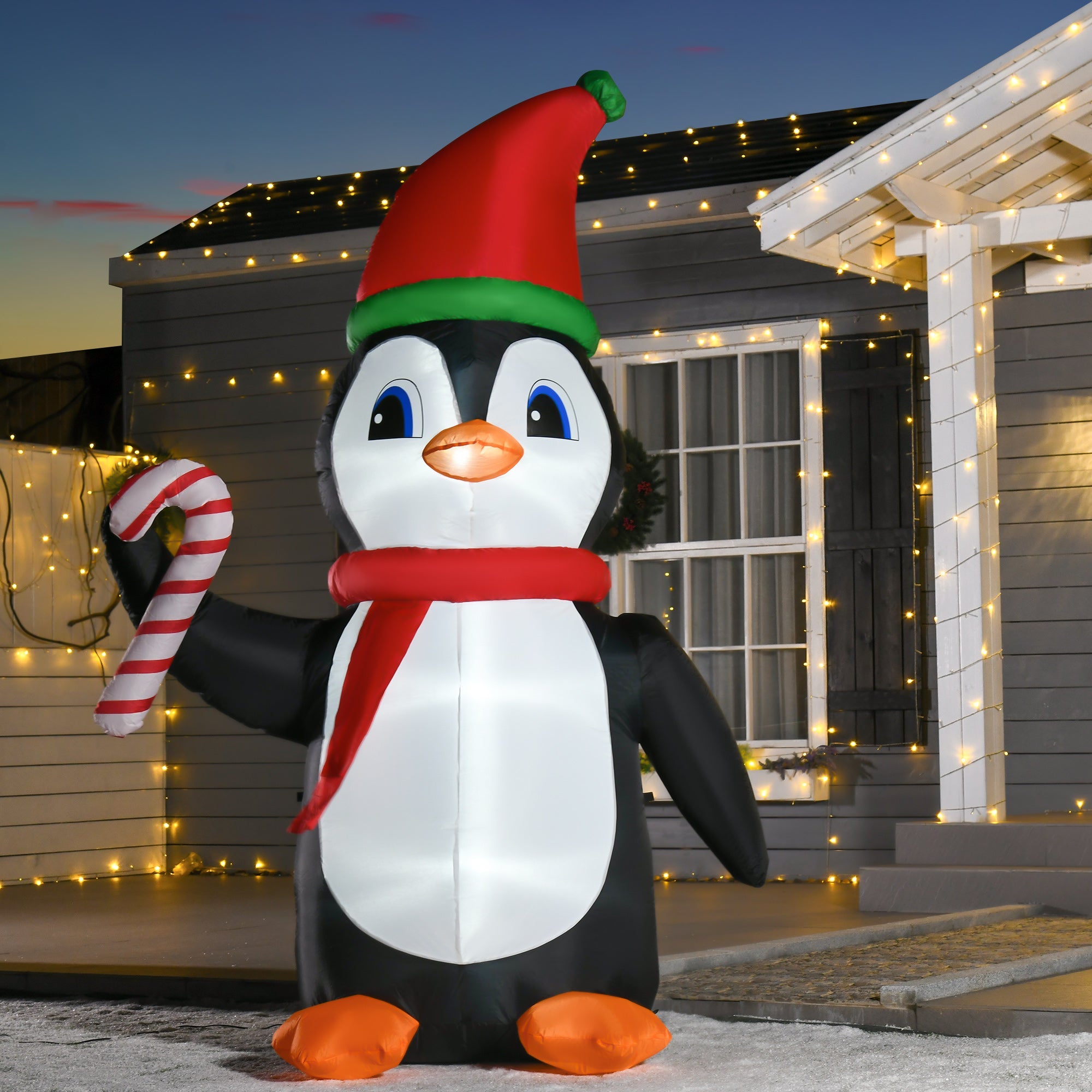 2.5m Inflatable Christmas Penguin Holding Candy Cane Blow Up Outdoor Decoration with LED Lights for Holiday-1