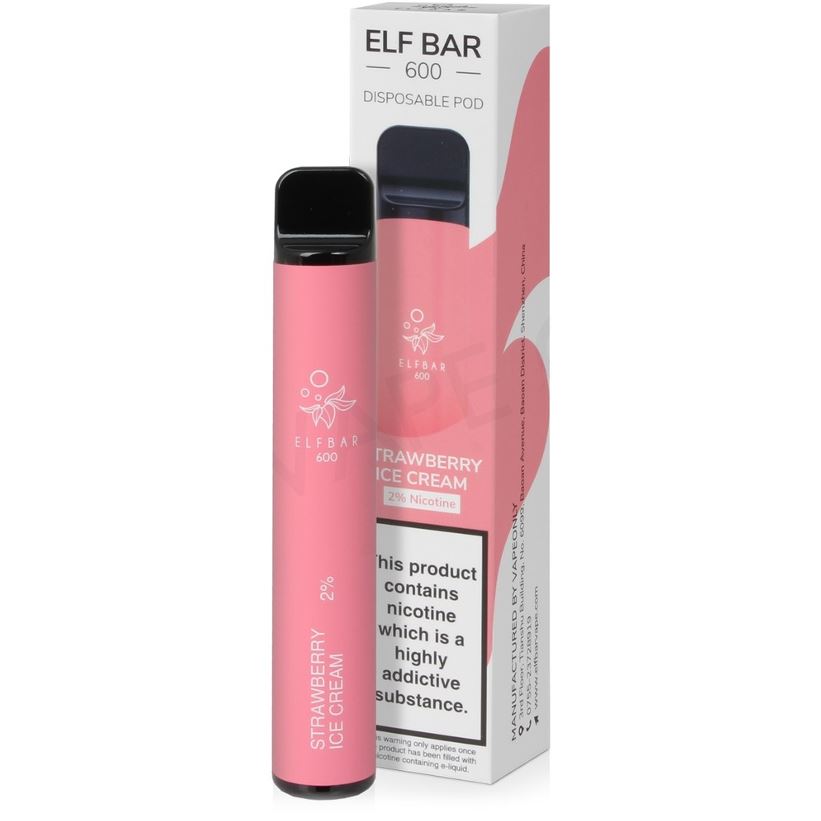 Elf bar 2% Nicotine Disposable 600 Puffs Vape - Strawberry Ice Cream