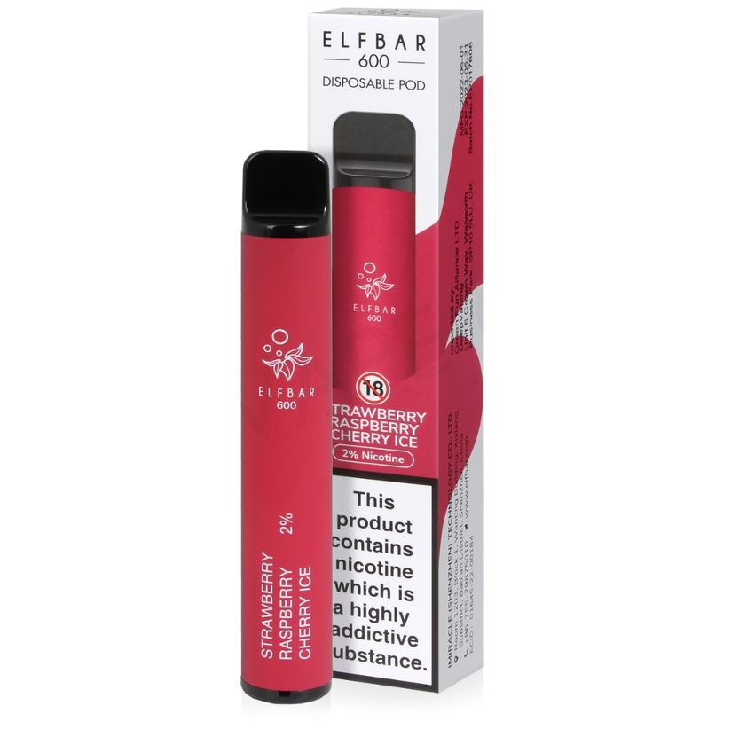 Elf bar 2% Nicotine Disposable 600 Puffs Vape - Strawberry Raspberry Cherry Ice